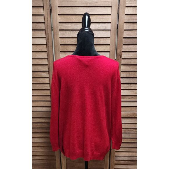 Outfit Woman JPR Vintage Beaded Sweater Button Long-Sleeve Knit Red Plus Size 1X - Picture 6 of 7